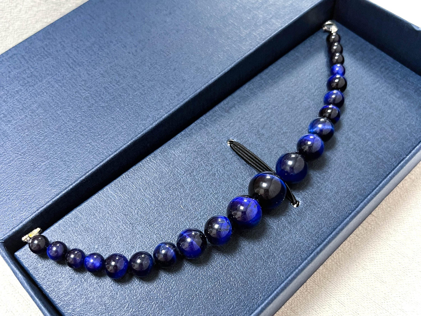 Blue Tiger's Eye Beaded Haori Himo: Kimono Accessory (19.5cm)