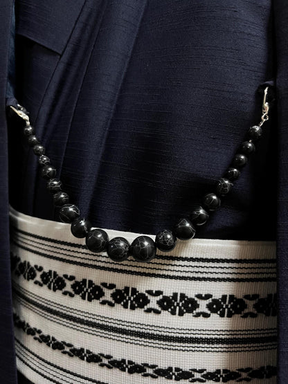 Black Obsidian Healing Stone Haori Himo: Men's Kimono Accessory