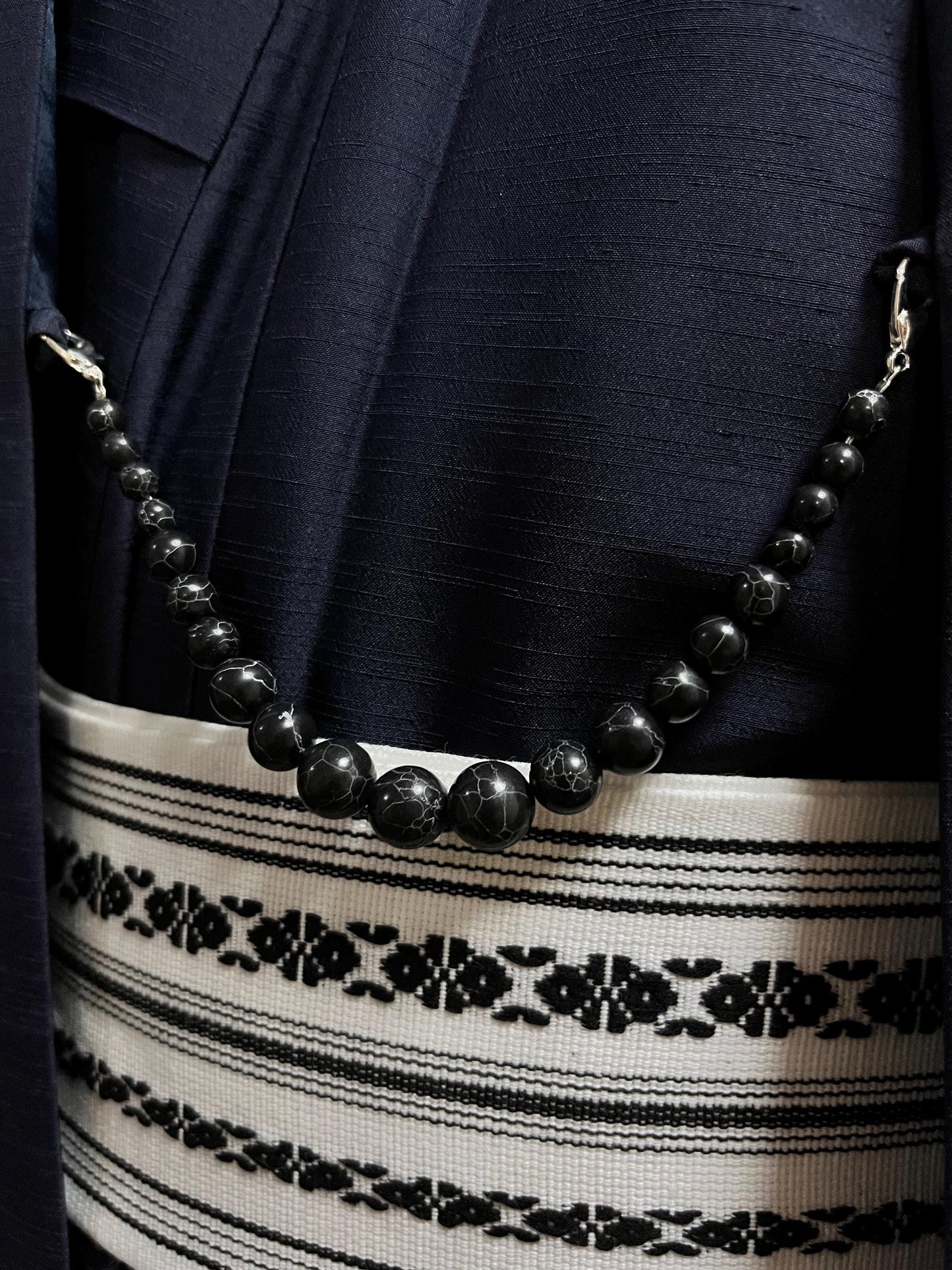 Black Obsidian Healing Stone Haori Himo: Men's Kimono Accessory