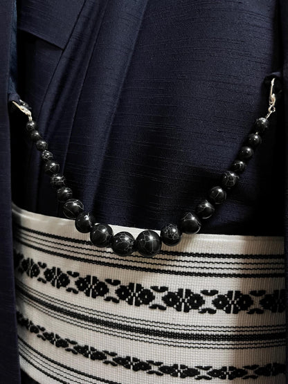 Black Obsidian Healing Stone Haori Himo: Men's Kimono Accessory