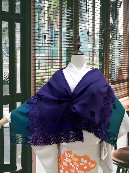 Women's Gradient Kimono Shawl: Crochet Trim Outwear-Set 1(B)