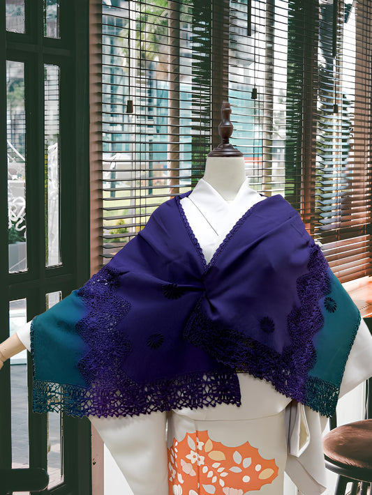 Women's Gradient Kimono Shawl: Crochet Trim Outwear-Set 1(B)