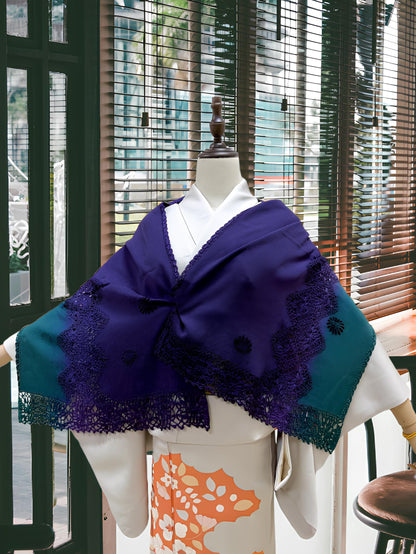 Women's Gradient Kimono Shawl: Crochet Trim Outwear-Set 1(B)