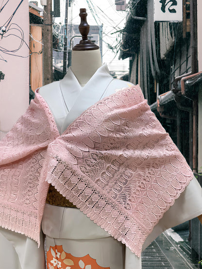 Pink Lace Kimono Shawl: Women's Lightweight Outwear- Set 4(A)