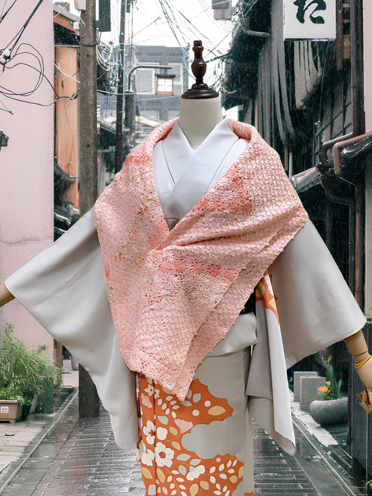 Pink Kimono Shawl: Women's Floral Outwear- Set 6B