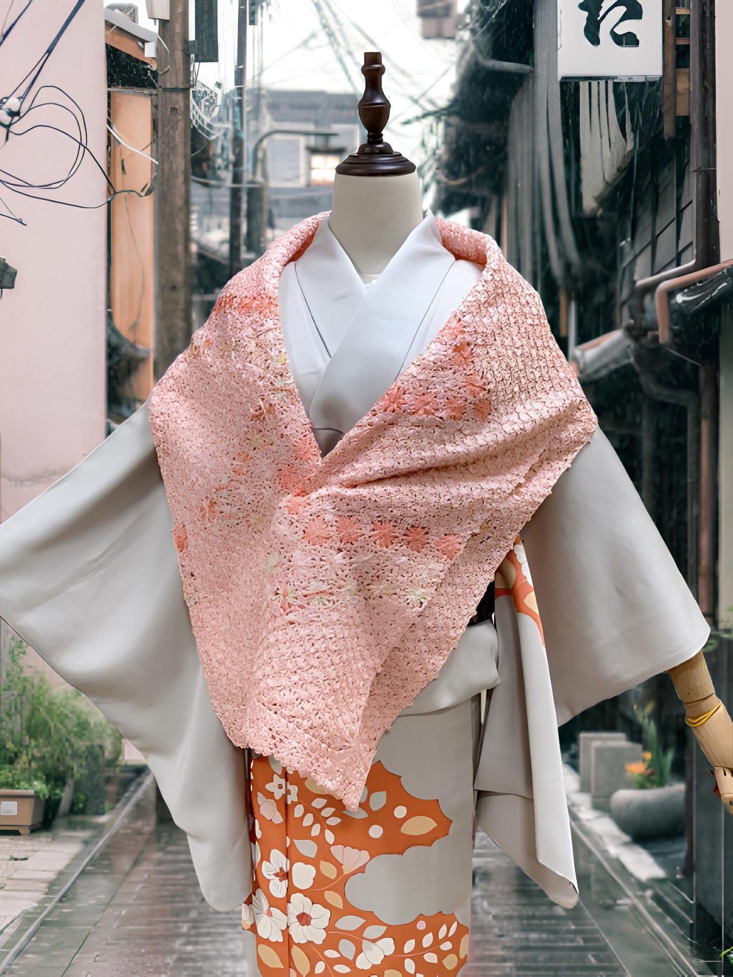 Pink Kimono Shawl: Women's Floral Outwear- Set 6B