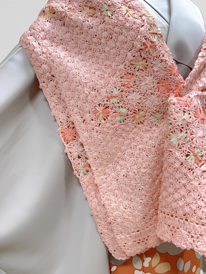 Pink Kimono Shawl: Women's Floral Outwear- Set 6B
