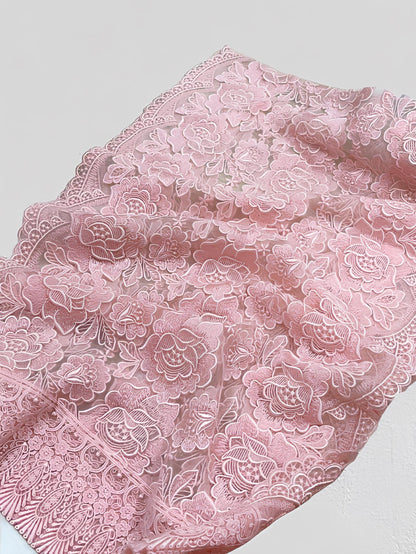 Pink Rose Lace Kimono Shawl, Floral Pattern Kimono Outwear, Set 6A