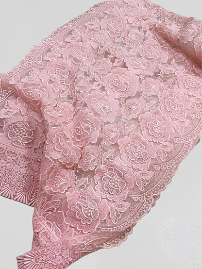 Pink Rose Lace Kimono Shawl, Floral Pattern Kimono Outwear, Set 6A