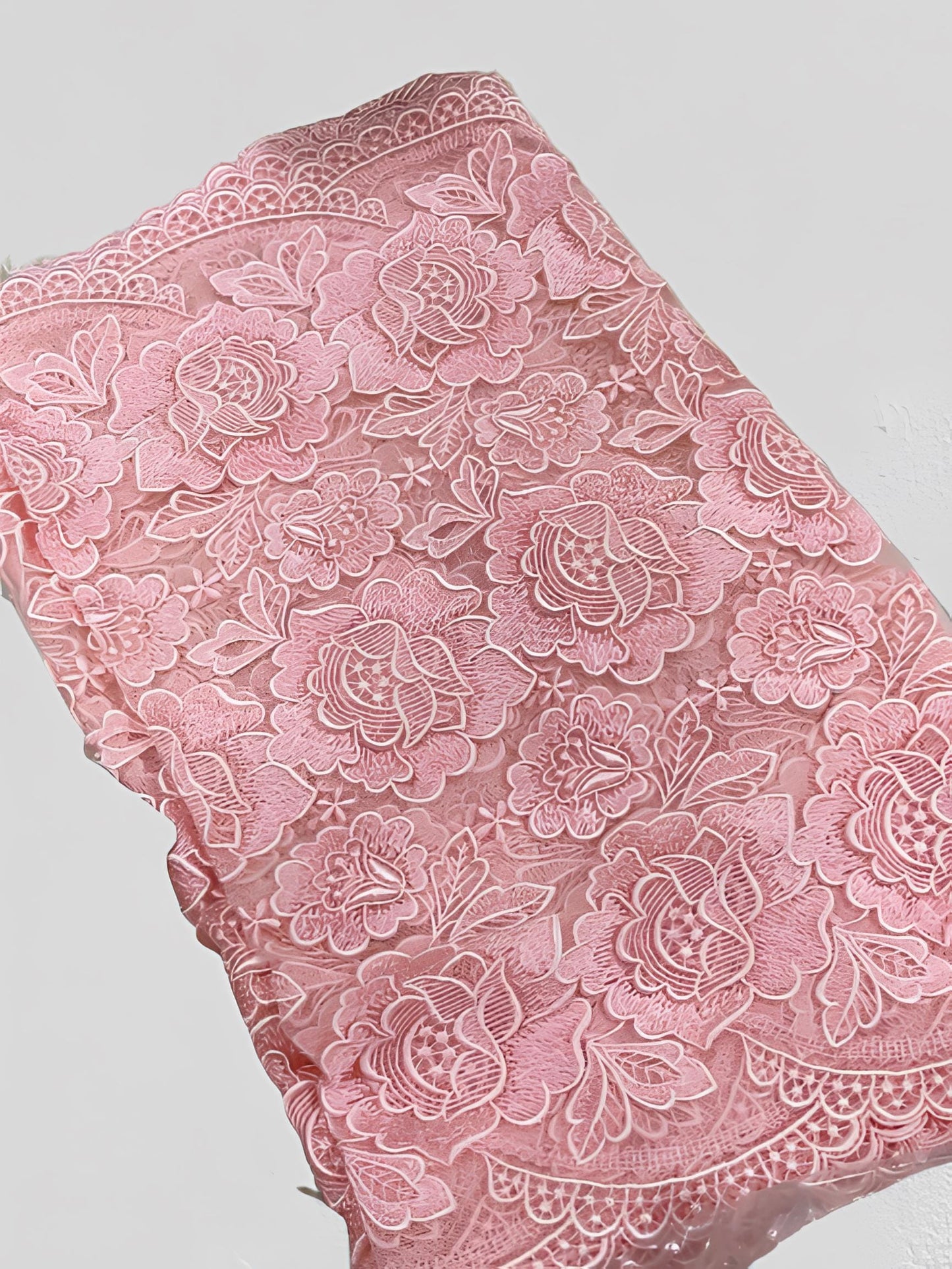 Pink Rose Lace Kimono Shawl, Floral Pattern Kimono Outwear, Set 6A