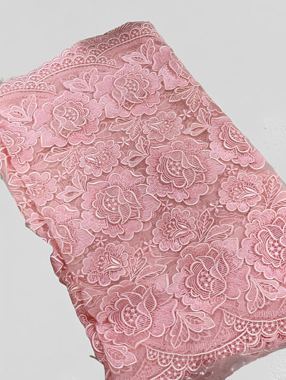 Pink Rose Lace Kimono Shawl, Floral Pattern Kimono Outwear, Set 6A