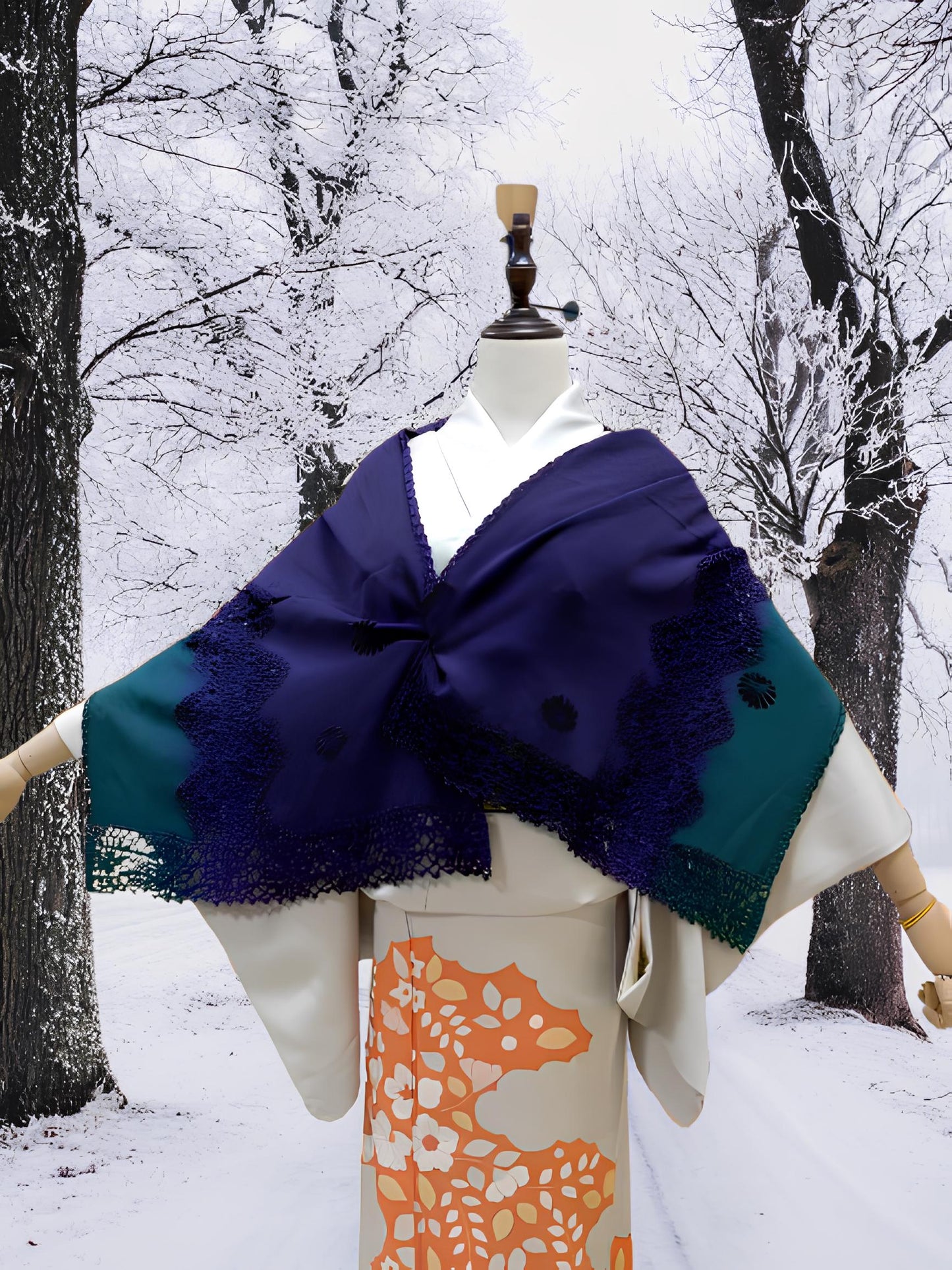 Women's Gradient Kimono Shawl: Crochet Trim Outwear-Set 1(B)