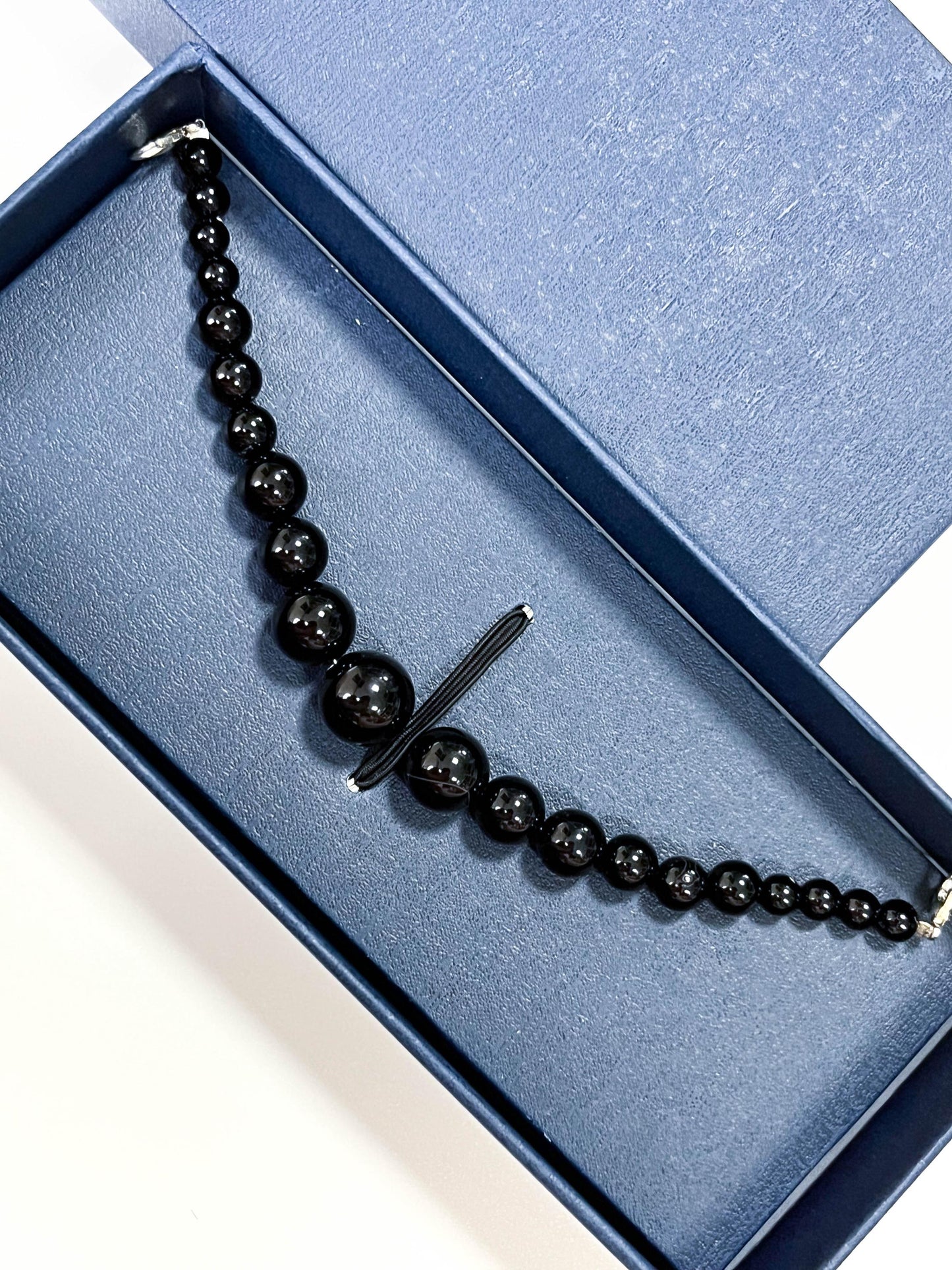 Black Agate Beaded Haori Himo: Men's Kimono Accessory