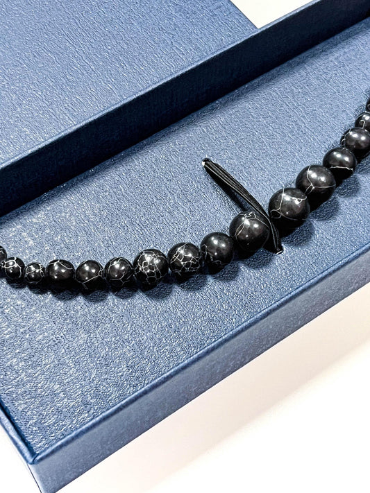 Black Obsidian Healing Stone Haori Himo: Men's Kimono Accessory