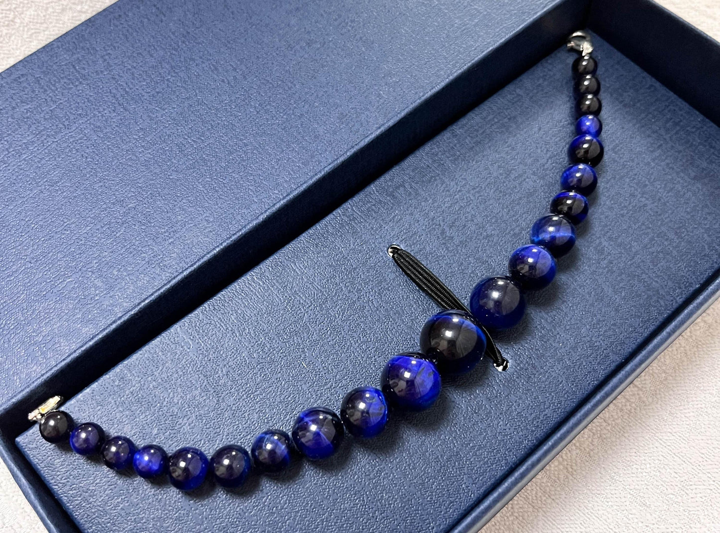 Blue Tiger's Eye Beaded Haori Himo: Kimono Accessory (19.5cm)