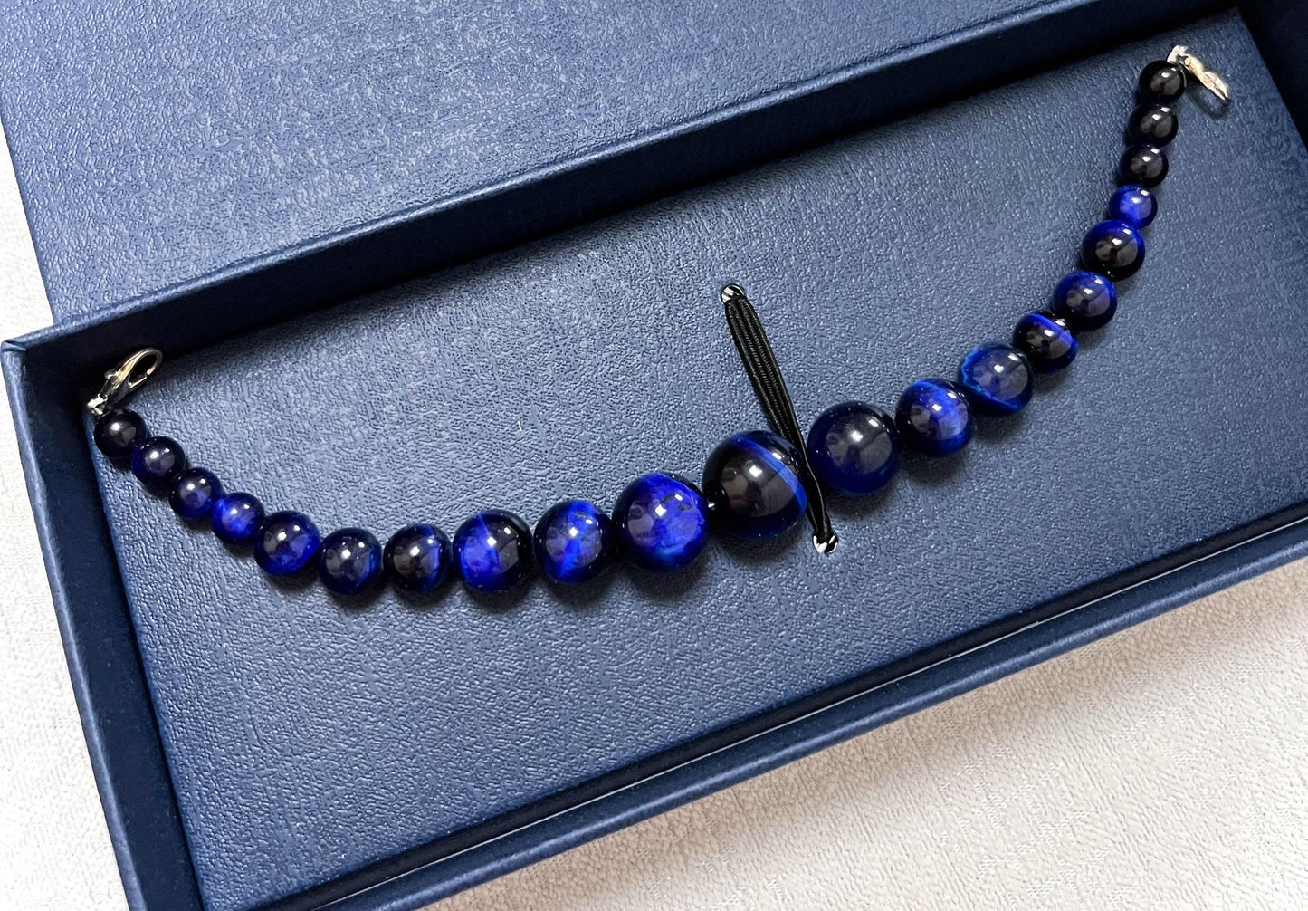 Blue Tiger's Eye Beaded Haori Himo: Kimono Accessory (19.5cm)