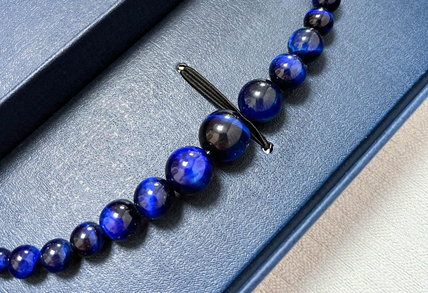 Blue Tiger's Eye Beaded Haori Himo: Kimono Accessory (19.5cm)