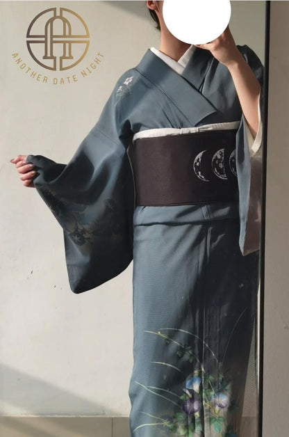 Moon Phase Hanhaba Obi Belt: Double Sided Obi for Yukata & Kimono