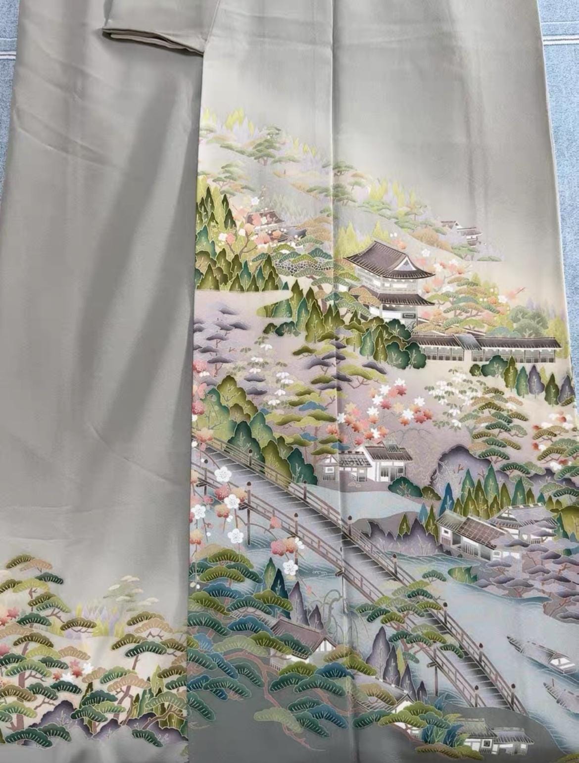Rank A Vintage Iro Tomesode Kimono (3 kamons, family crests) with Nagoya Obi