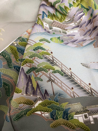 Rank A Vintage Iro Tomesode Kimono (3 kamons, family crests) with Nagoya Obi