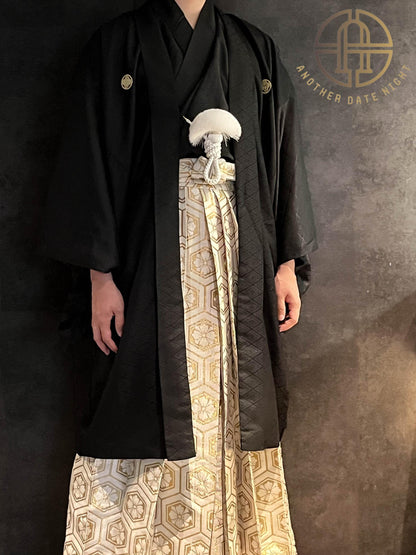 Gold & White Men's Hakama Pants: Japanese Kimono Style