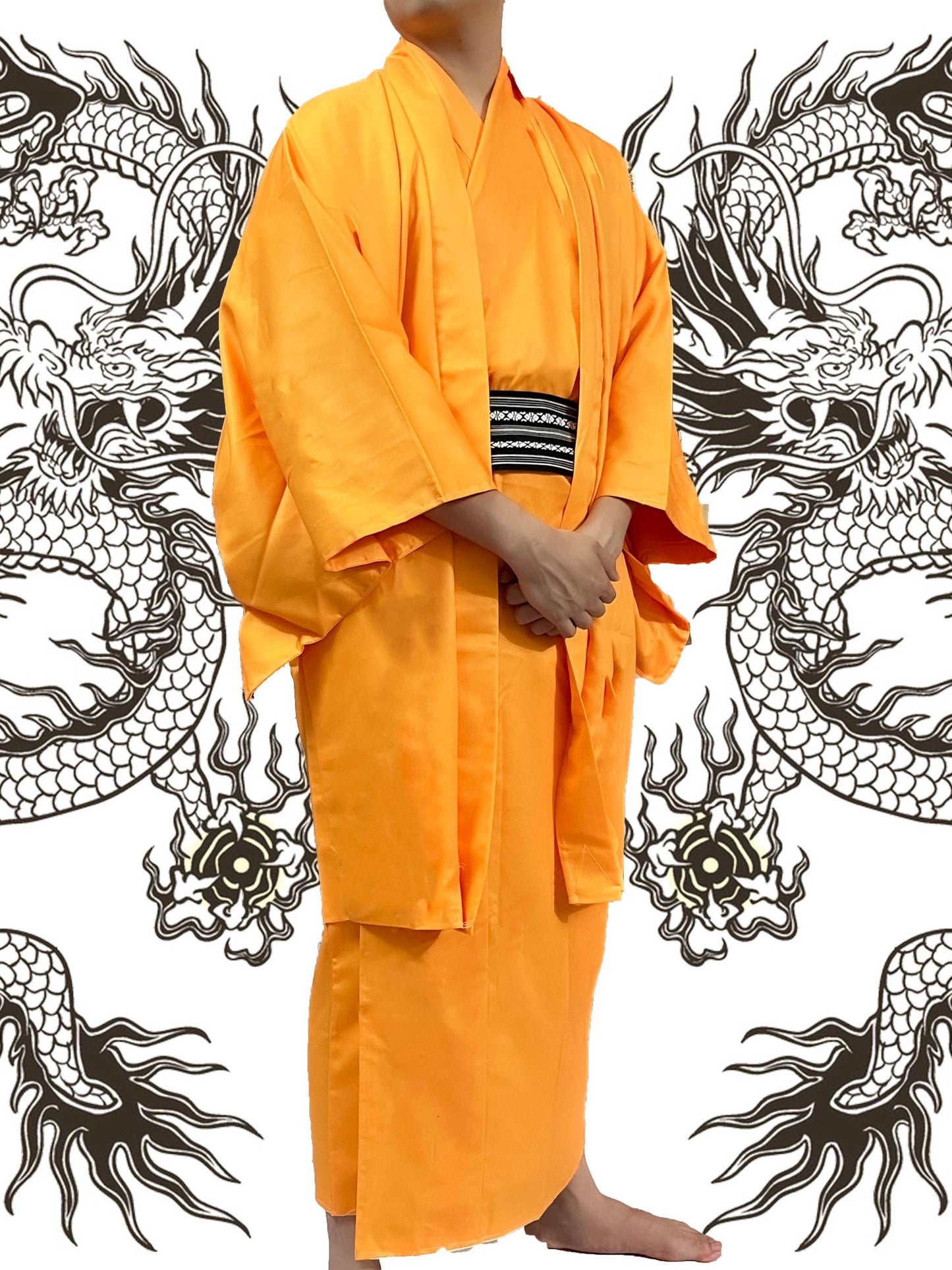 Men's Royal Dragon Kimono 3-Piece Set: Kimono, Haori Jacket, Obi (175cm+)