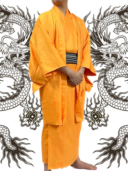 Men's Royal Dragon Kimono 3-Piece Set: Kimono, Haori Jacket, Obi (175cm+)