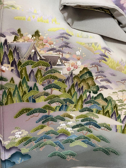 Rank A Vintage Iro Tomesode Kimono (3 kamons, family crests) with Nagoya Obi