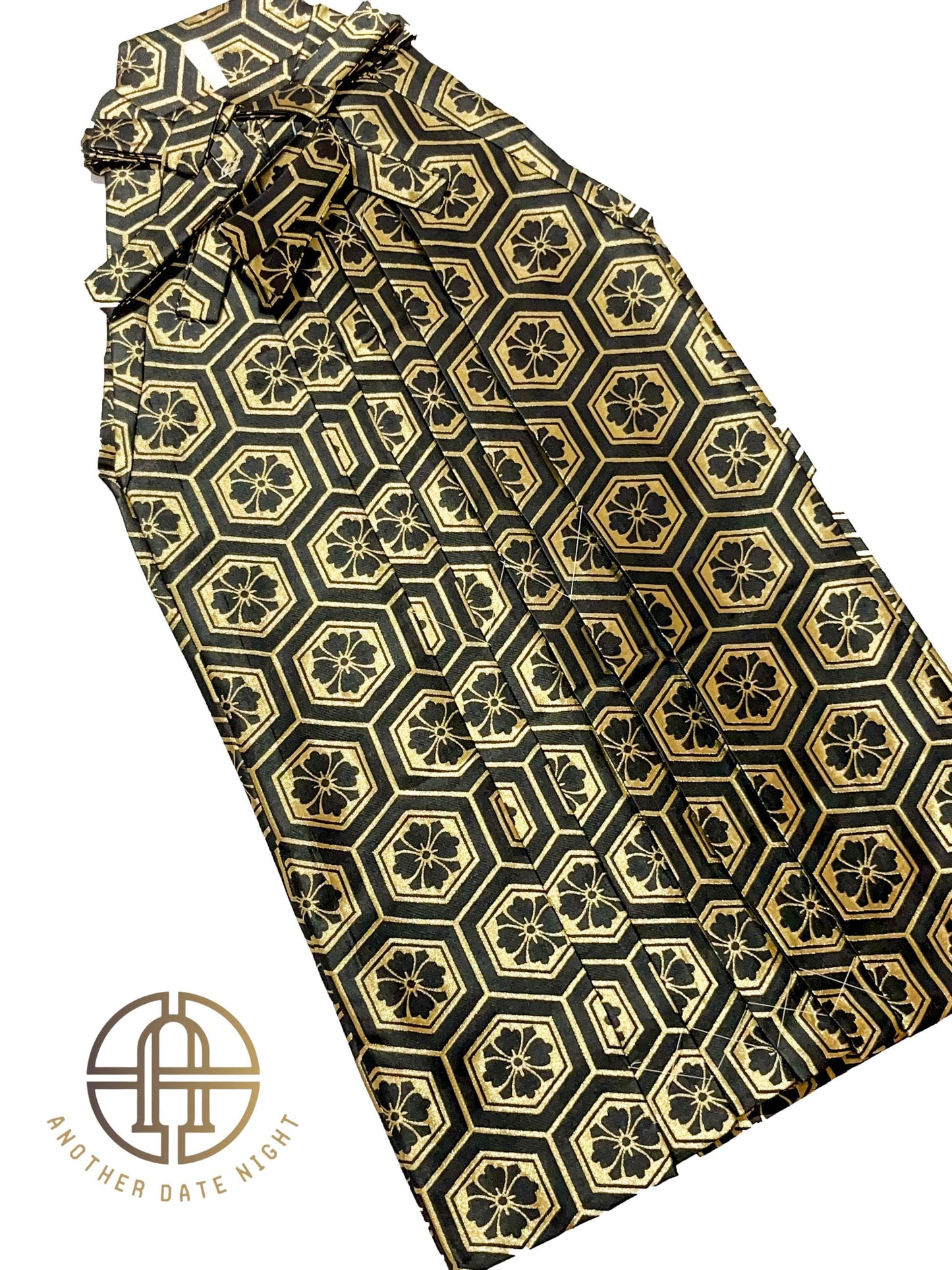 Black & Gold Men's Hakama Pants: Japanese Kimono, Formal Wear