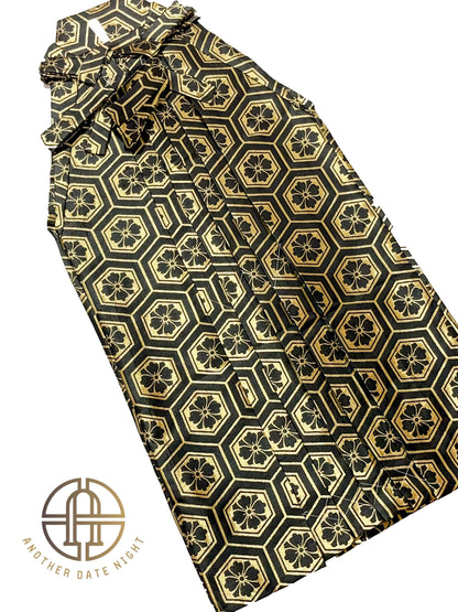 Black & Gold Men's Hakama Pants: Japanese Kimono, Formal Wear