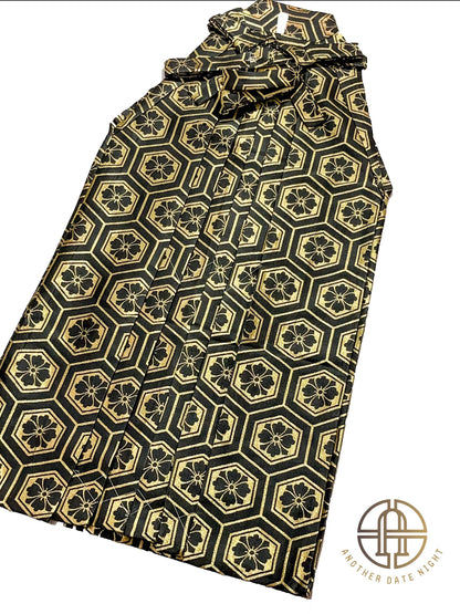 Black & Gold Men's Hakama Pants: Japanese Kimono, Formal Wear