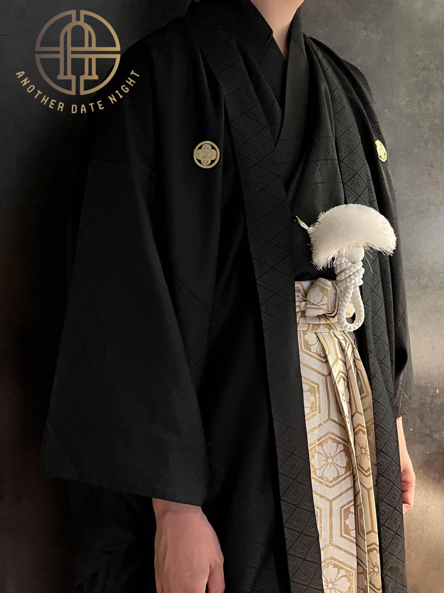 Gold & White Men's Hakama Pants: Japanese Kimono Style