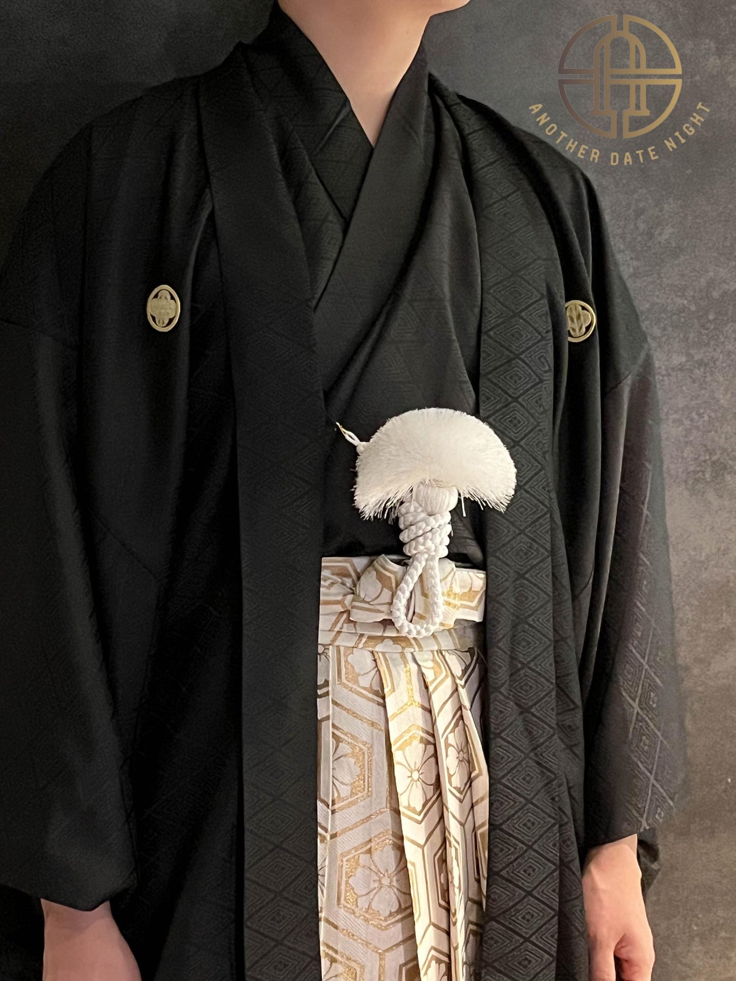 Gold & White Men's Hakama Pants: Japanese Kimono Style