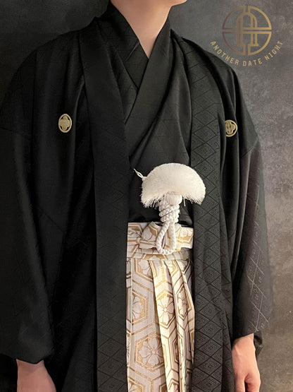 Gold & White Men's Hakama Pants: Japanese Kimono Style