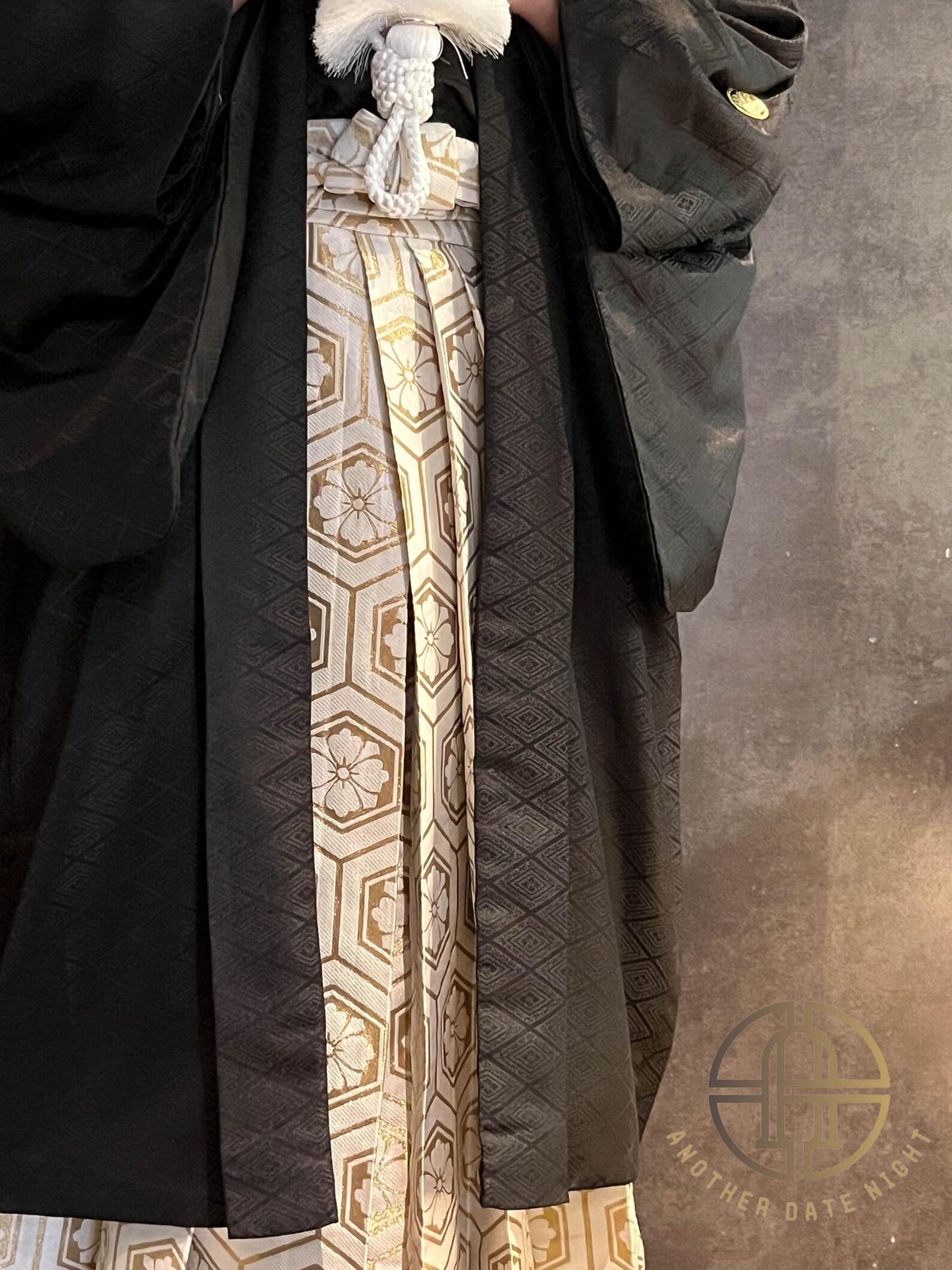 Gold & White Men's Hakama Pants: Japanese Kimono Style