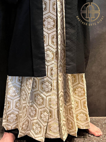 Gold & White Men's Hakama Pants: Japanese Kimono Style