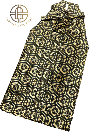 Black & Gold Men's Hakama Pants: Japanese Kimono, Formal Wear