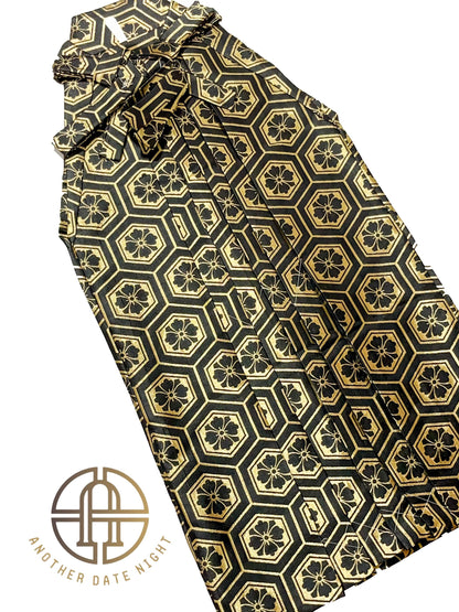 Black & Gold Men's Hakama Pants: Japanese Kimono, Formal Wear