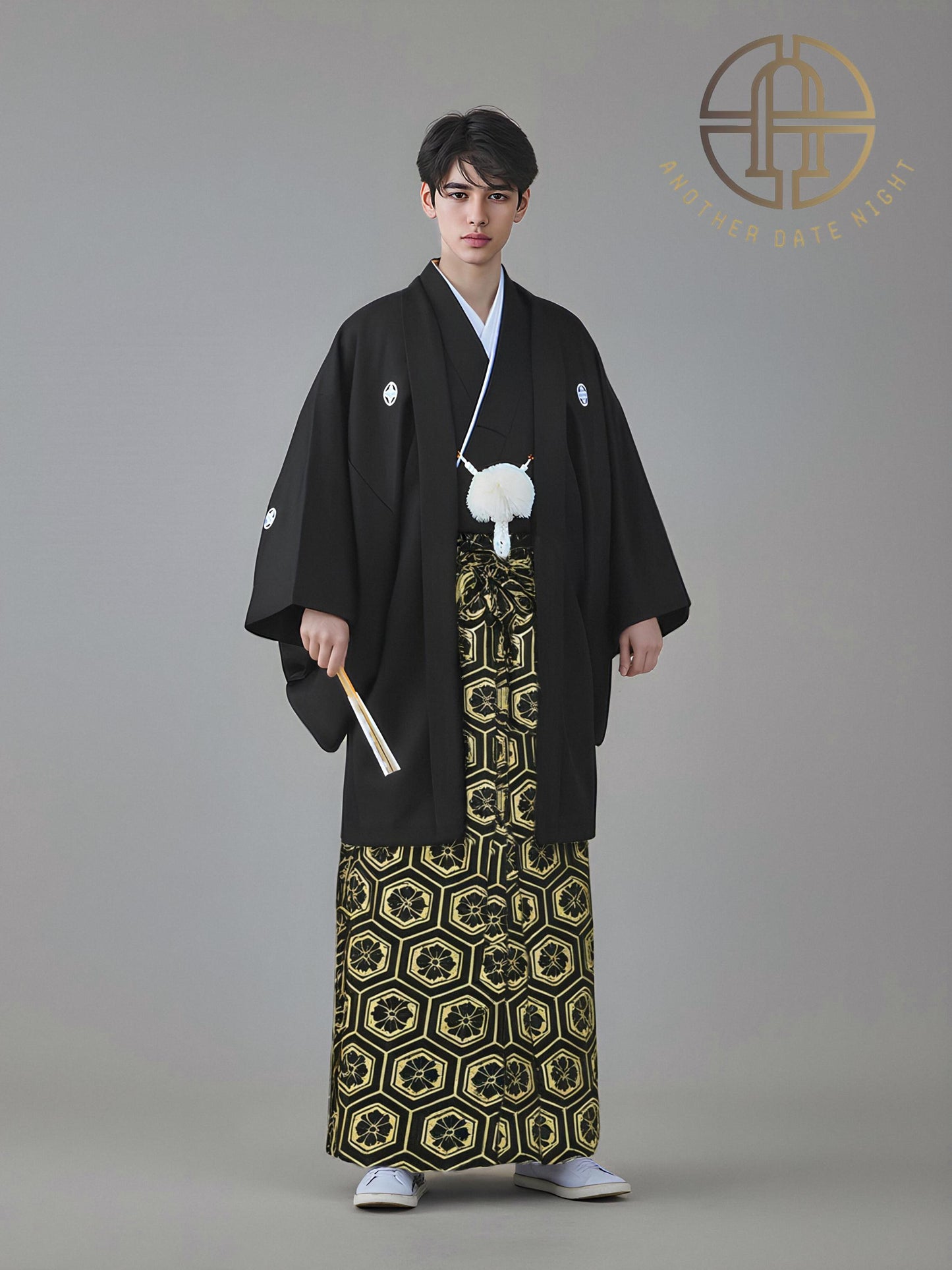 Black & Gold Men's Hakama Pants: Japanese Kimono, Formal Wear