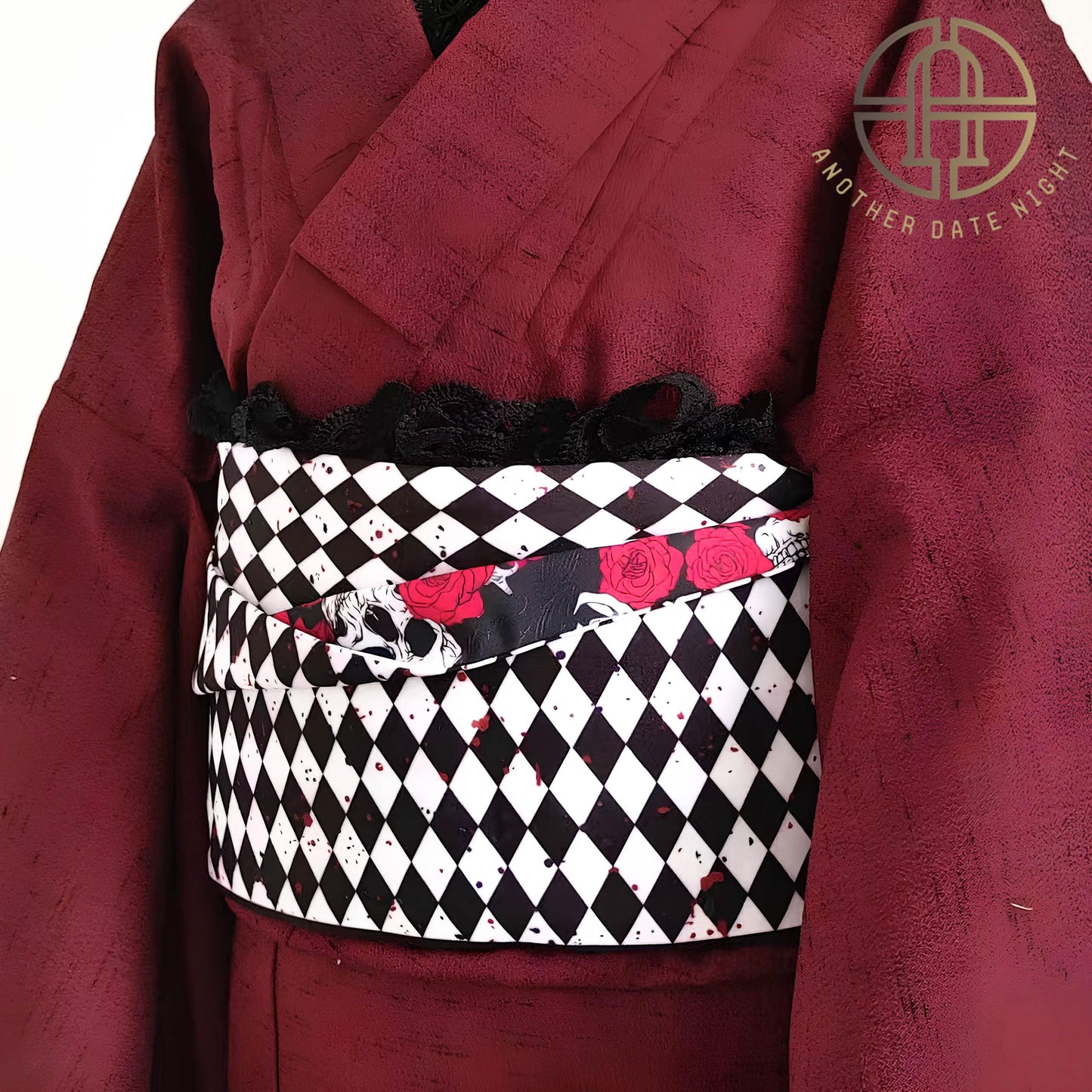 Skull & Rose Hanhaba Obi Belt: Dance of Death, Halloween Costume