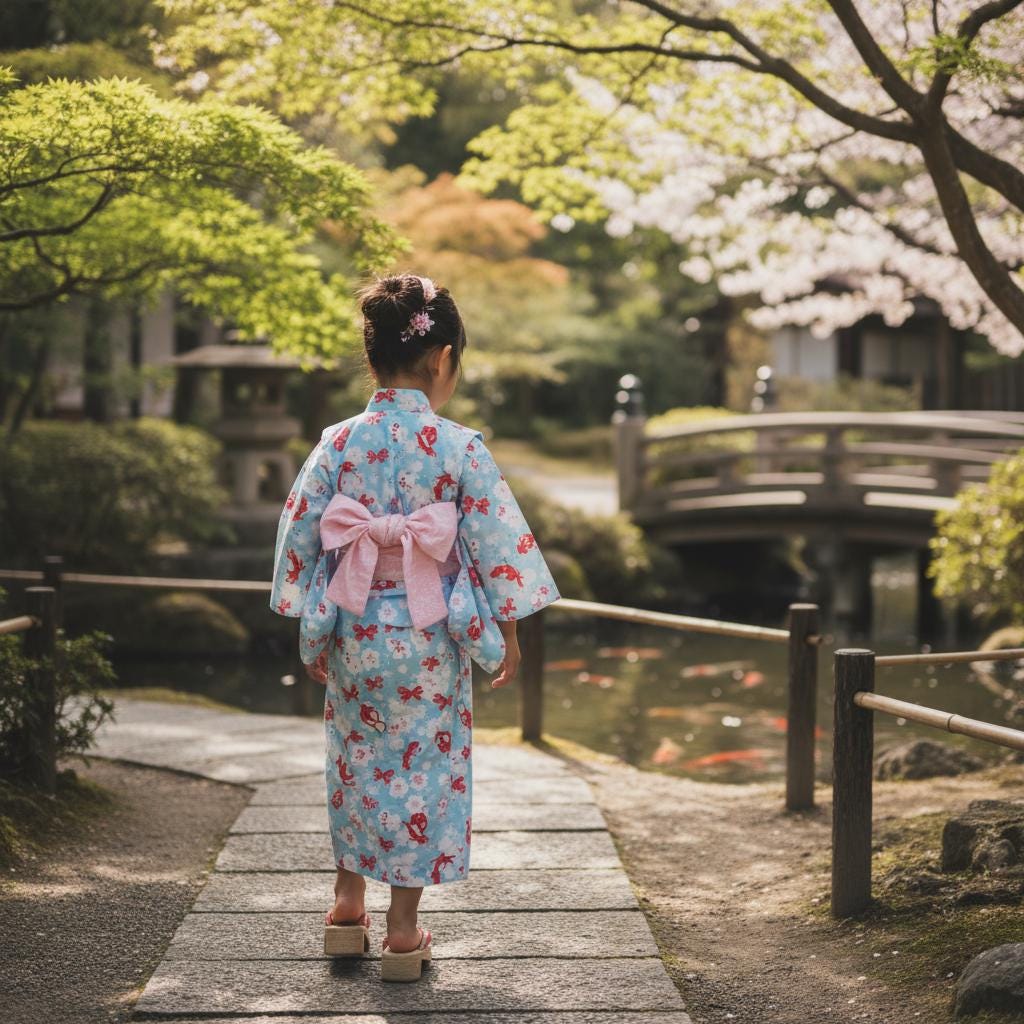 Girls' Yukata Set Blind Box: Japanese Summer Kimono, Obi & Sandals (85-145cm Wearer)