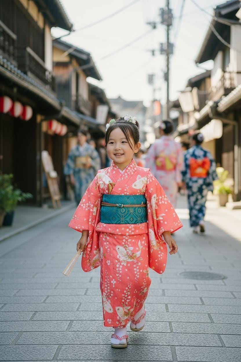 Girls' Yukata Set Blind Box: Japanese Summer Kimono, Obi & Sandals (85-145cm Wearer)