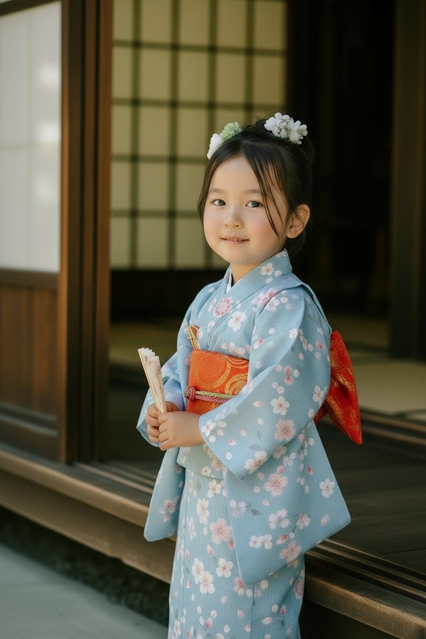 Girls' Yukata Set Blind Box: Japanese Summer Kimono, Obi & Sandals (85-145cm Wearer)