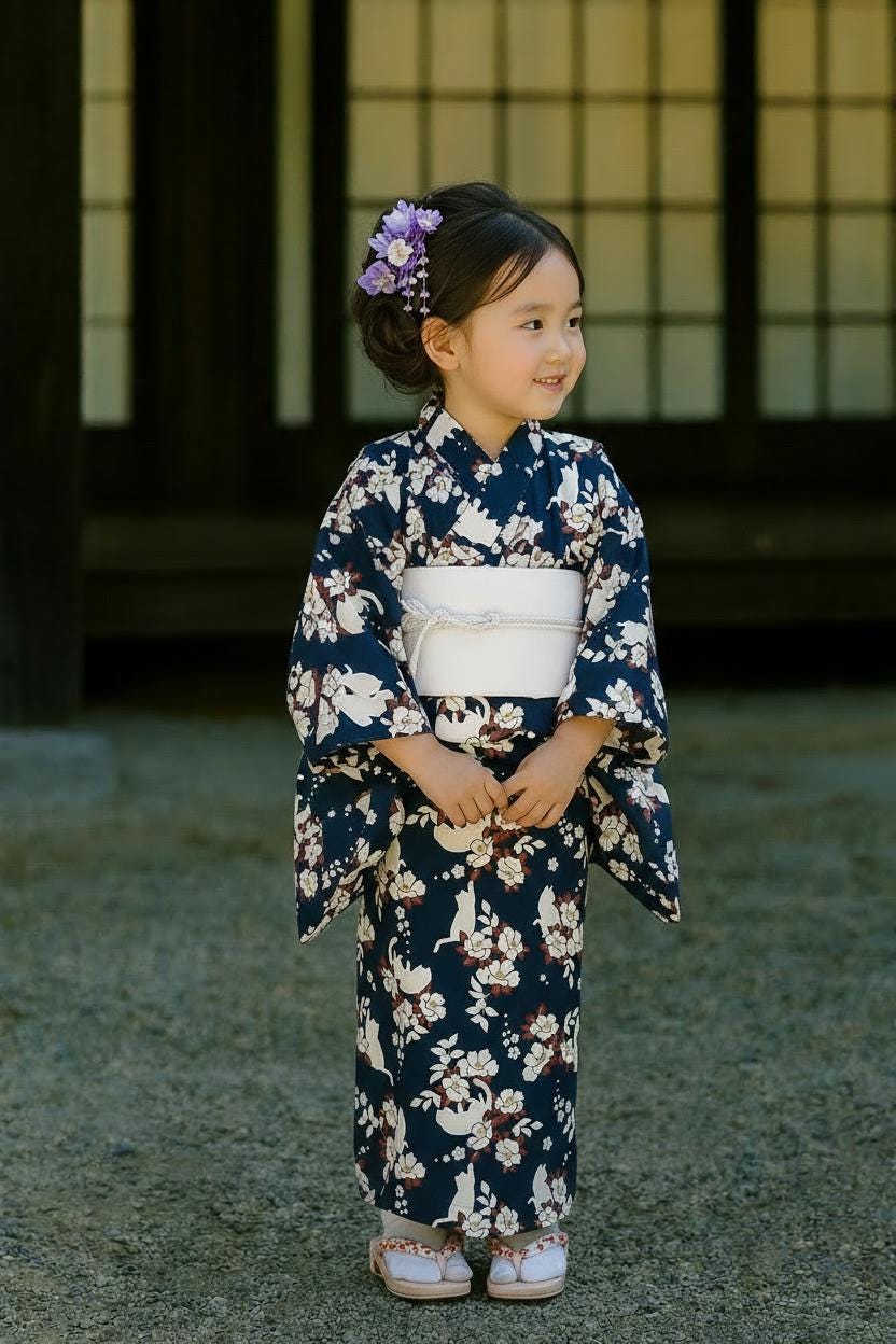 Girls' Yukata Set Blind Box: Japanese Summer Kimono, Obi & Sandals (85-145cm Wearer)