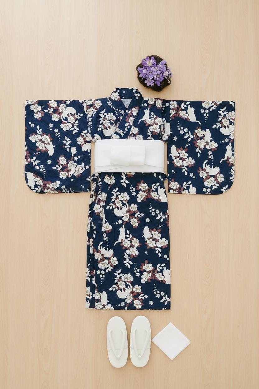 Girls' Yukata Set Blind Box: Japanese Summer Kimono, Obi & Sandals (85-145cm Wearer)