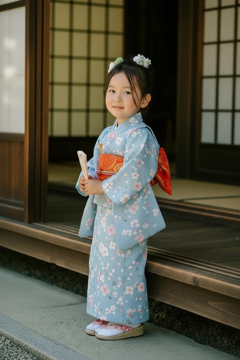 Girls' Yukata Set Blind Box: Japanese Summer Kimono, Obi & Sandals (85-145cm Wearer)