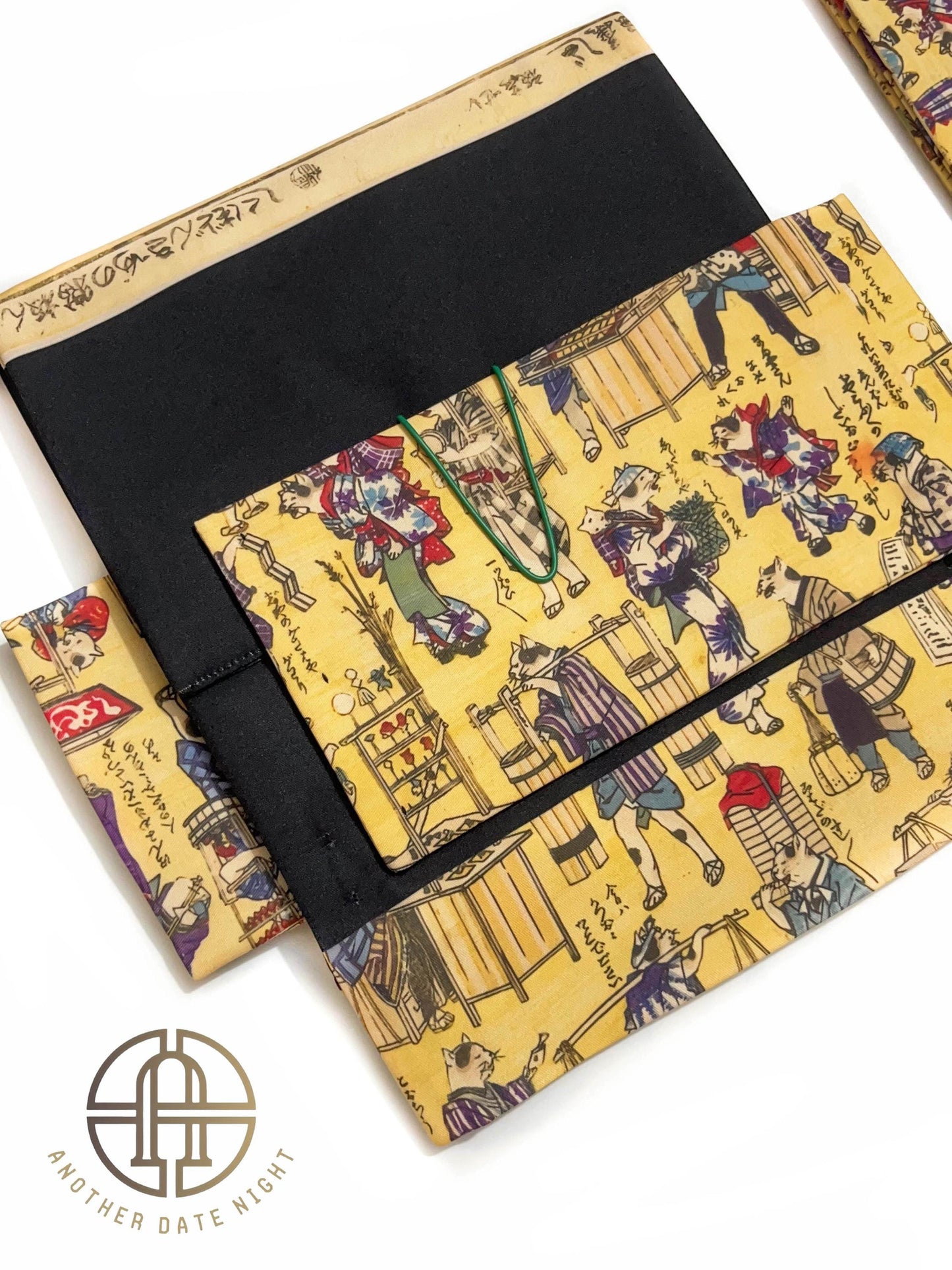 Ukiyo-e Cat Pre-Tied Kimono Belt: Nagoya Obi, Taiko Drum Knot