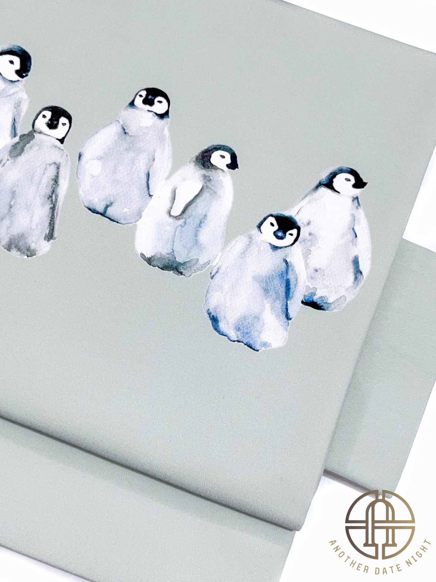 Pastel Green Pre-tied Nagoya Obi: Penguin Print, Easy Kimono Belt, Tea Ceremony