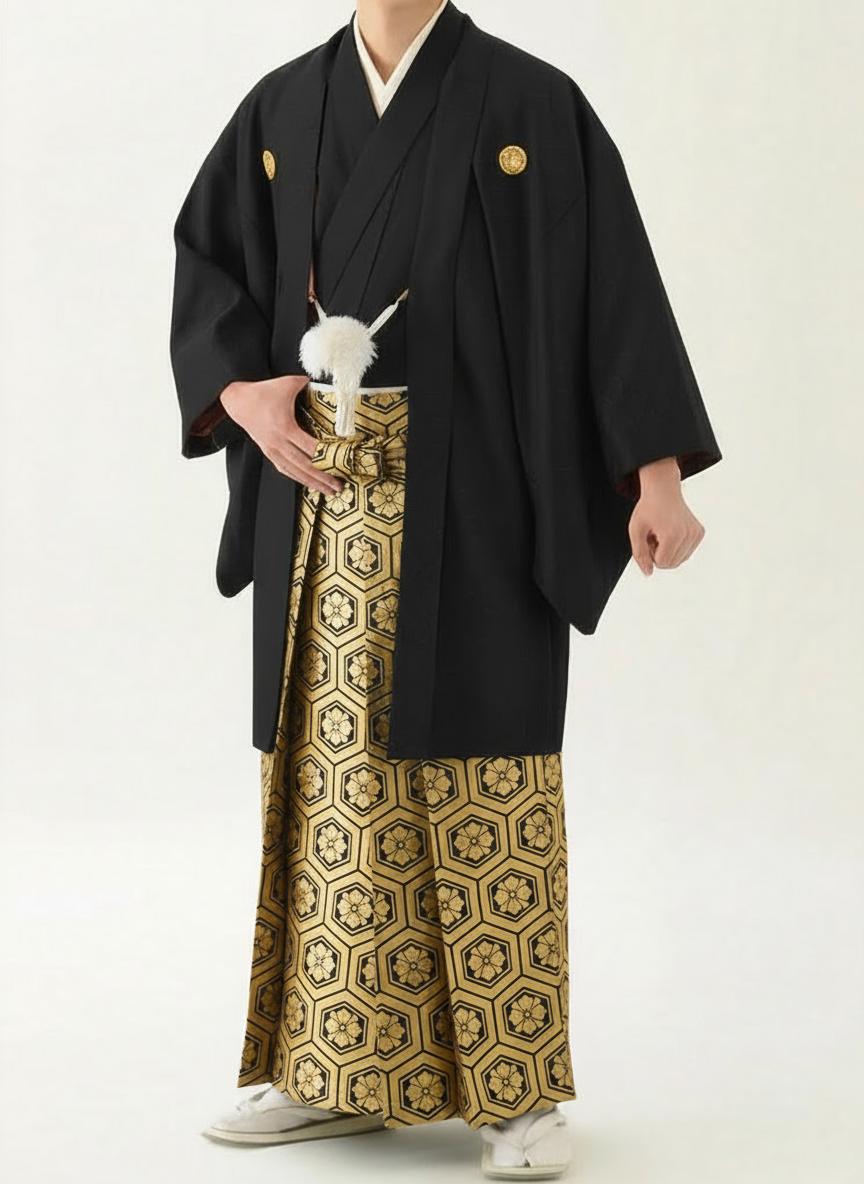 Gold Men's Hakama Pants: Japanese Kimono, Traditional Formal Wear