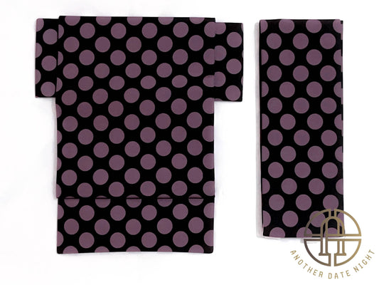 Pre-Tied Casual Kimono Obi, Quick to Wear, Dark Purple Polka Dot, Ginza Knot